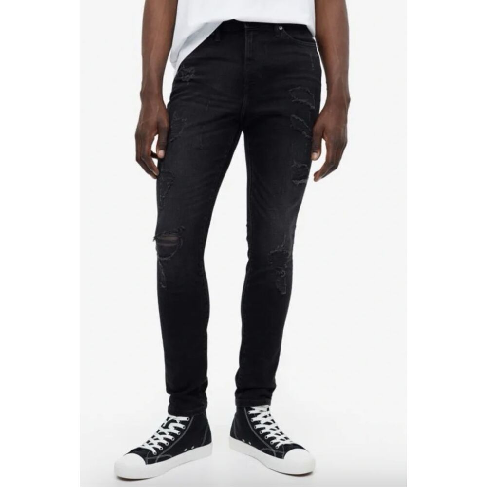 H & M Divided Black Distressed Skinny Jeans Size 36/34